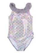 Swimsuit Recycled Aop Badedragt Badetøj Purple Mikk-line