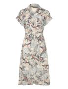 Print Belted Crepe Camp Shirtdress Knælang Kjole Beige Lauren Ralph La...
