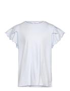 Short-Sleeved Ruffle T-Shirt Tops T-Kortærmet Skjorte Blue Mango