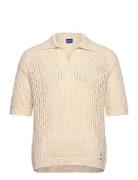 Strallo Tops Knitwear Short Sleeve Knitted Polos Cream HUGO BLUE