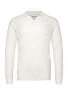 Crochet Knit L/S V-Neck Polo Tops Knitwear Long Sleeve Knitted Polos W...
