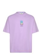 Loose Fit Front Chest Artwork T-Shirt Tops T-Kortærmet Skjorte Purple ...