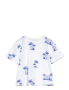Palm Print T-Shirt Tops T-Kortærmet Skjorte White Mango