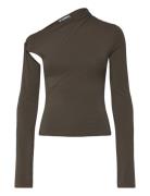 Asymmetric Draped Long-Sleeved Top Tops Blouses Long-sleeved Black Wee...