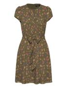 Floral Belted Georgette Pintucked Dress Knælang Kjole Green Lauren Ral...