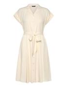 Belted Crepe Pintucked Shirtdress Kort Kjole Cream Lauren Ralph Lauren