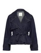 Short Denim Trench Coat With Belt Jakke Denimjakke Navy Mango