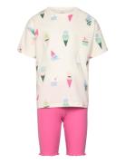 Set Top Ss Biker Leggings Ri Sets Sets With Short-sleeved T-shirt Pink...