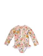 Vilje – Uv-Dragt 3-4 År – Ocean Blossom Badedragt Badetøj Pink Filibab...
