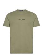 Embroidered T-Shirt Tops T-Kortærmet Skjorte Khaki Green Fred Perry