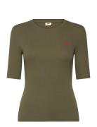 Luca Slim Tee Ivy Green Rib Tops T-shirts & Tops Short-sleeved Khaki G...