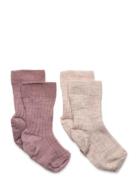 2-Pack Strumpor I Ullblandning Socks & Tights Socks Pink Lindex
