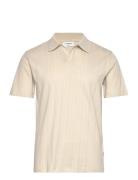 Jacquard V-Neck Polo S/S Tops Knitwear Short Sleeve Knitted Polos Crea...