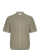 Knitted S/S Polo Cardigan Tops Knitwear Cardigans Khaki Green Lindberg...