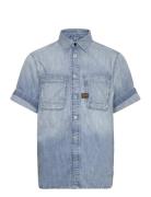 Slanted Double Pocket Regular Shirt Tops Shirts Short-sleeved Blue G-S...