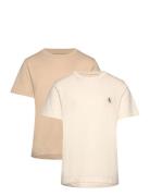 2-Pack Monogram Top Tops T-Kortærmet Skjorte Cream Calvin Klein