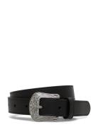 Tooled-Buckle Leather Belt Bælte Black Lauren Ralph Lauren