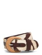 Zebra-Print Wood-Buckle Wide Belt Bælte Beige Lauren Ralph Lauren
