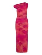 Floral Midi-Dress With Asymmetrical Neckline Knælang Kjole Pink Mango