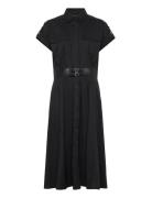 Buckle-Trim Cotton-Blend Shirtdress Knælang Kjole Black Lauren Ralph L...