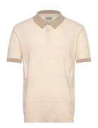 Regular-Fit Knitted T On T Striped Polo Tops Polos Short-sleeved Cream...