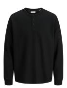 Jjedover Henley Ls Tee Noos Tops T-Langærmet Skjorte Black Jack & J S