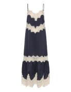 Delicate Lace Slip Dress Knælang Kjole Navy Stella Nova