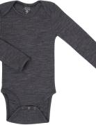 Body Ls, Dark Grey Drop Needle, Merino Wool Langærmet Body Grey Smalls...