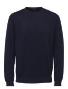 Slhberg Crew Neck Noos Tops Knitwear Round Necks Navy Selected