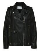 Slfmadison Leather Jacket B Noos Læderjakke Skindjakke Black Selected
