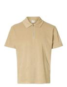 Slhrelax-Terry Ss Zip Polo Ex Tops Polos Short-sleeved Beige Selected