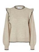 Slfalva Frills Ls Knit O-Neck Tops Knitwear Jumpers Beige Selected
