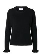 Slflulu Ls Knit Frill Cuff O-Neck Noos Tops Knitwear Jumpers Black Sel...