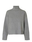 Slfkamma Ls Knit Roll Neck Noos Tops Knitwear Turtleneck Grey Selected