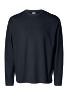 Slhlooseoscar Ls O-Neck Tee Noos Tops T-Langærmet Skjorte Navy Selecte...