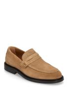 Slhcarter Suede Low Penny Loafer Loafers Flade Sko Beige Selected