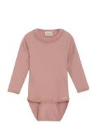 Body Ls Rib Langærmet Body Pink Minymo