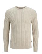 Jjeemil Knit Cable Crew Neck Noos Tops Knitwear Round Necks Cream Jack...