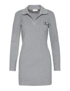 Ls Monologo Rib Polo Mini Dress Kort Kjole Grey Calvin Klein Jeans