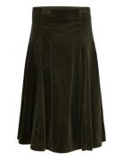 Pleated Corduroy Skirt Skirts Knee-length & Midi Skirts Khaki Green Po...