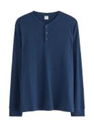Top Ls Henley Tops T-shirts Long-sleeved T-Skjorte Blue Lindex
