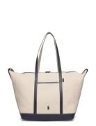 Canvas/Leather-Lg Shp Tte-Tte-Lrg Bags Totes Cream Polo Ralph Lauren