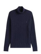 Classic Cotton Cable Roll Neck Tops Knitwear Turtlenecks Navy Tommy Hi...