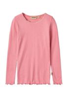 Rib T-Shirt L/S Reese Tops T-shirts Long-sleeved T-Skjorte Pink Wheat