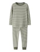 Nmnnightset Stripe Rib Noos Pyjamassæt Khaki Green Name It