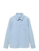 Cotton Denim Shirt Tops Shirts Long-sleeved Shirts Blue Mango