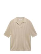 Ribbed Knit Polo Shirt Tops Knitwear Short Sleeve Knitted Polos Cream ...