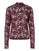 Yaslacey Ls Lace Top S. Noos Tops Blouses Long-sleeved Burgundy YAS