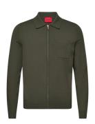 San Jean-Cv Tops Knitwear Full Zip Jumpers Khaki Green HUGO
