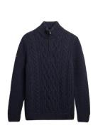 Jacob Cable Knit Half Zip Tops Knitwear Half Zip Jumpers Navy Superdry